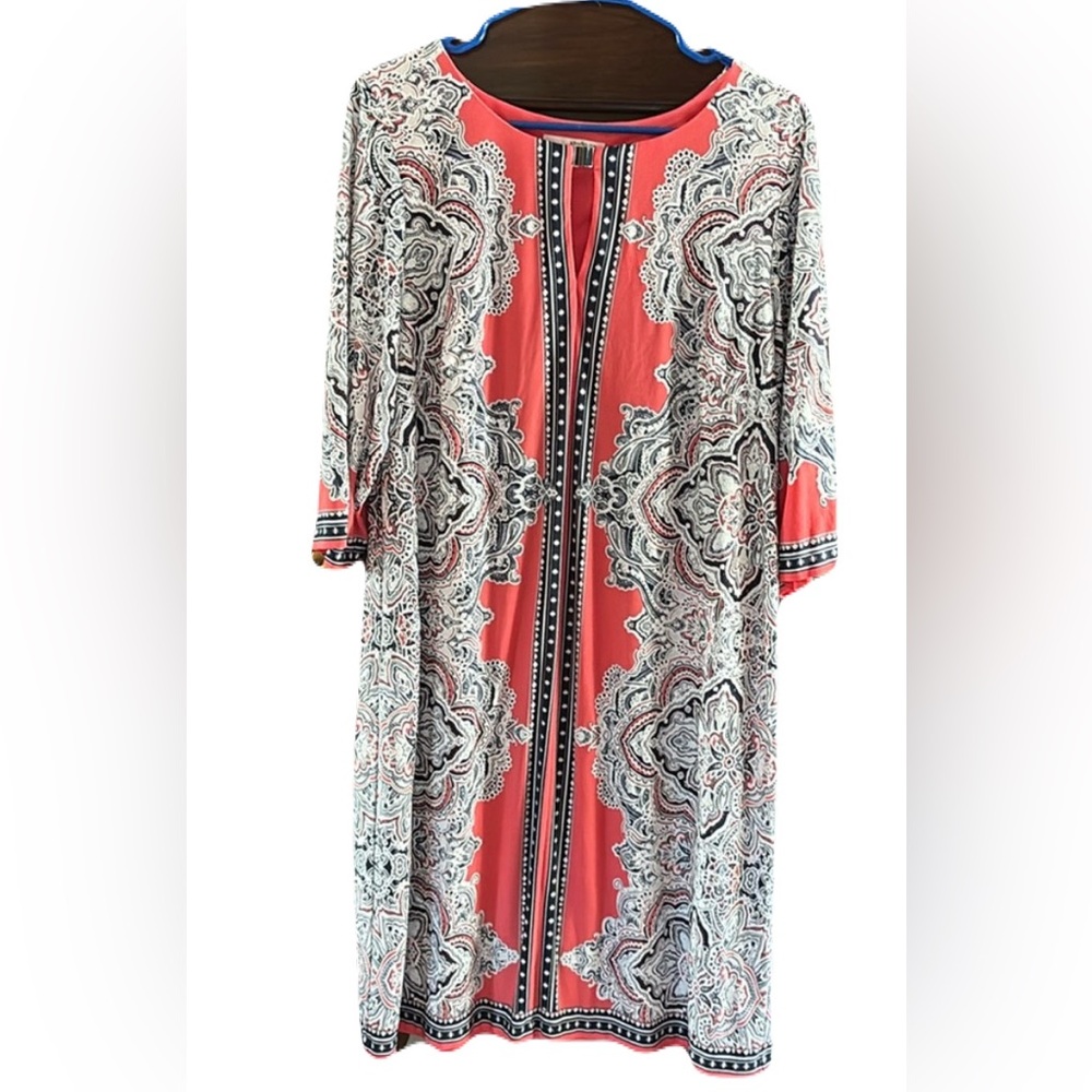 Studio One New York Paisley Dress 3/4 sleeve gold clasp V-closure Sz 1X